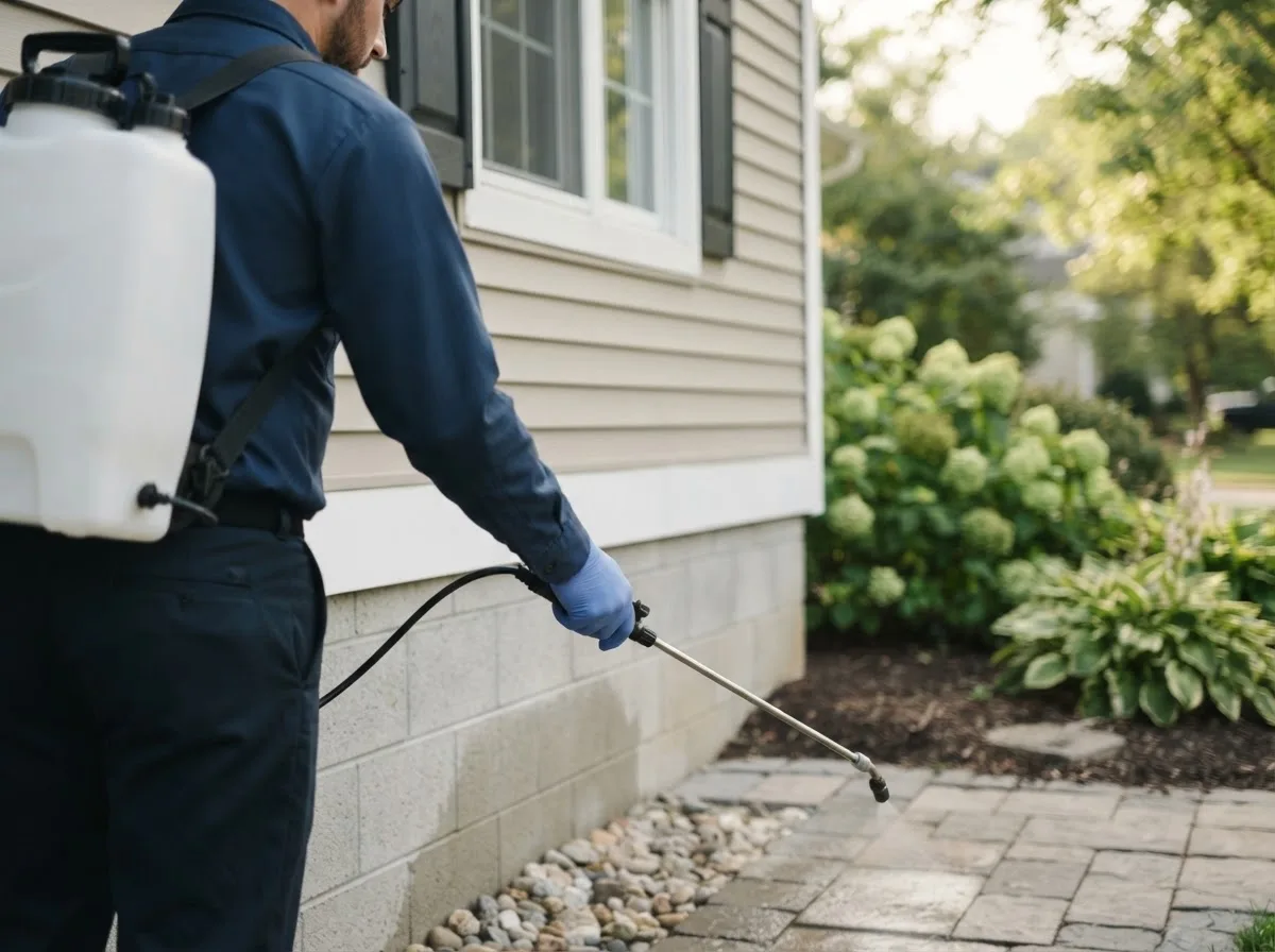 Pest control technician inspecting a home in Cisco, GA